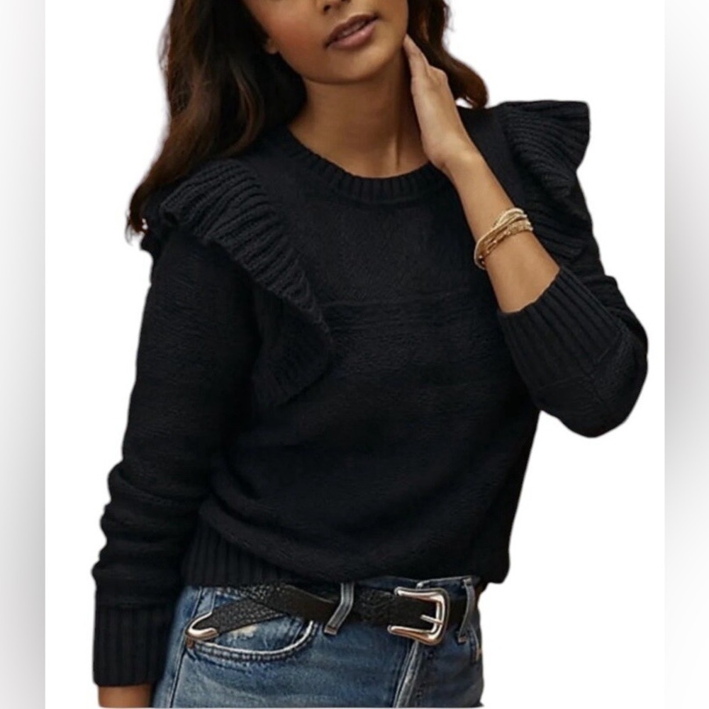 Pilcro Black Ruffle Detail Sweater